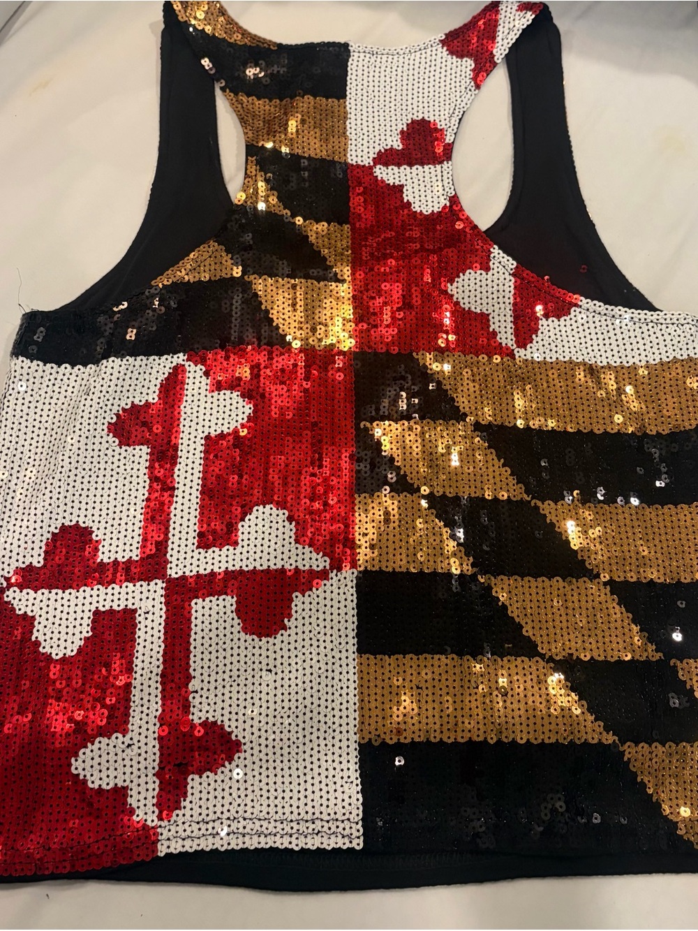 MARYLAND FLAG Women’s Sequin Flag Raceback Flashy Tank. Maryland Pride NWOT